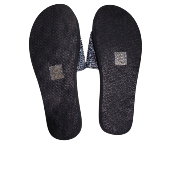 Michael Kors Blue Rhinestone Black Slide Sandals 10M - Picture 2 of 2